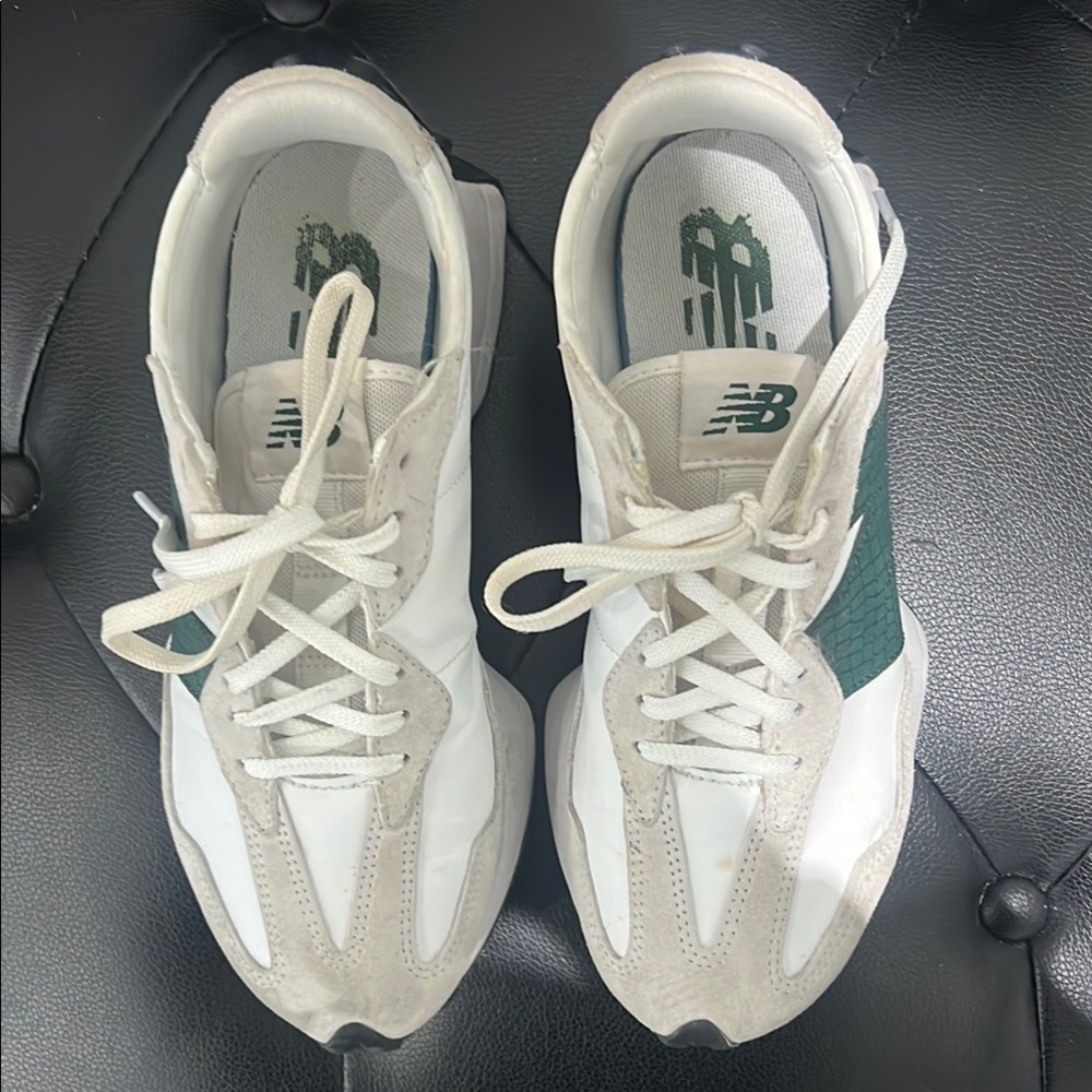 New Balance White and Dark Green Sneakers